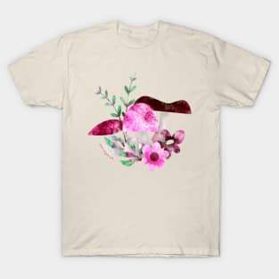 Pink Portobello Mushrooms and Flowers T-Shirt